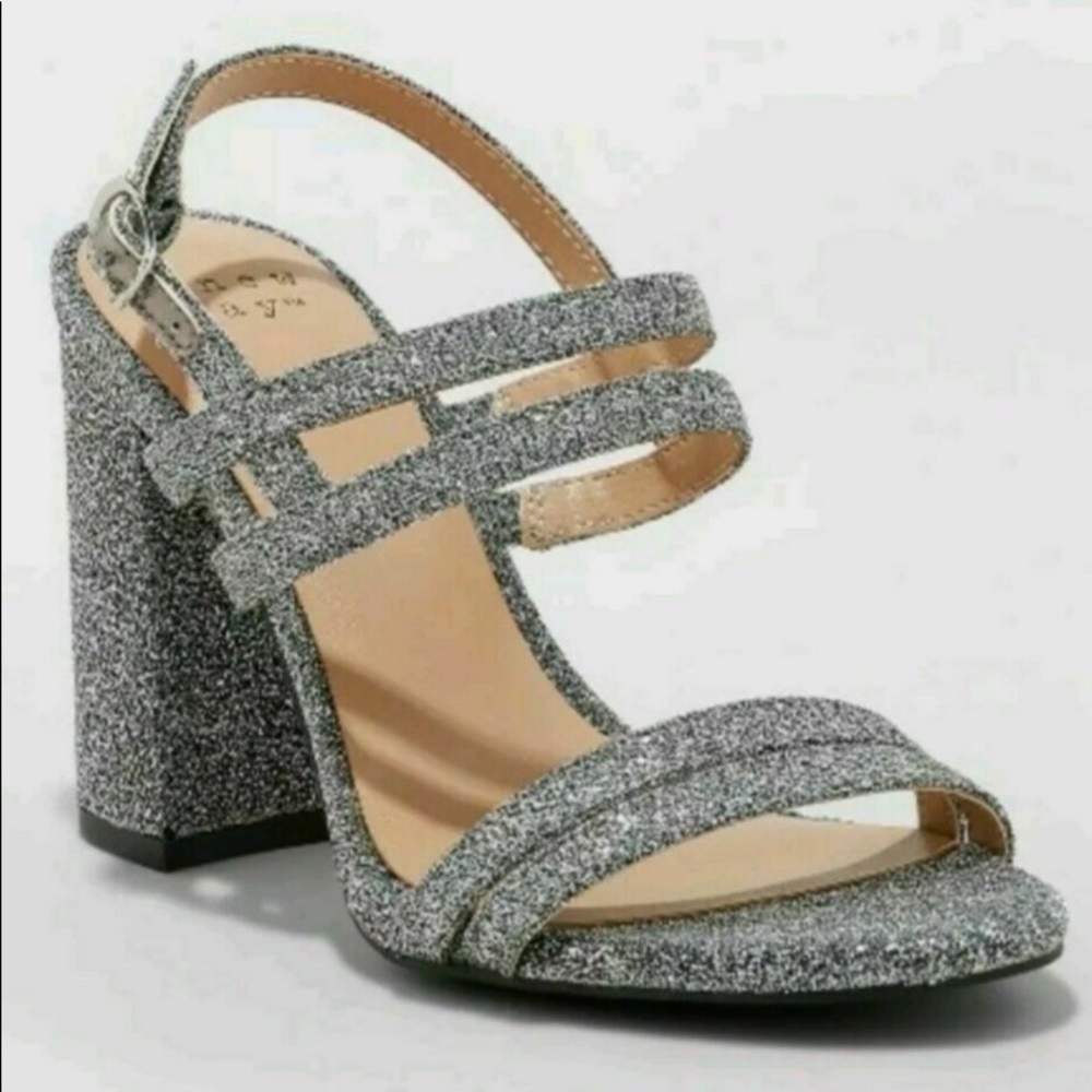 A New Day Silver Textile Strapy Block Heel Sandal
